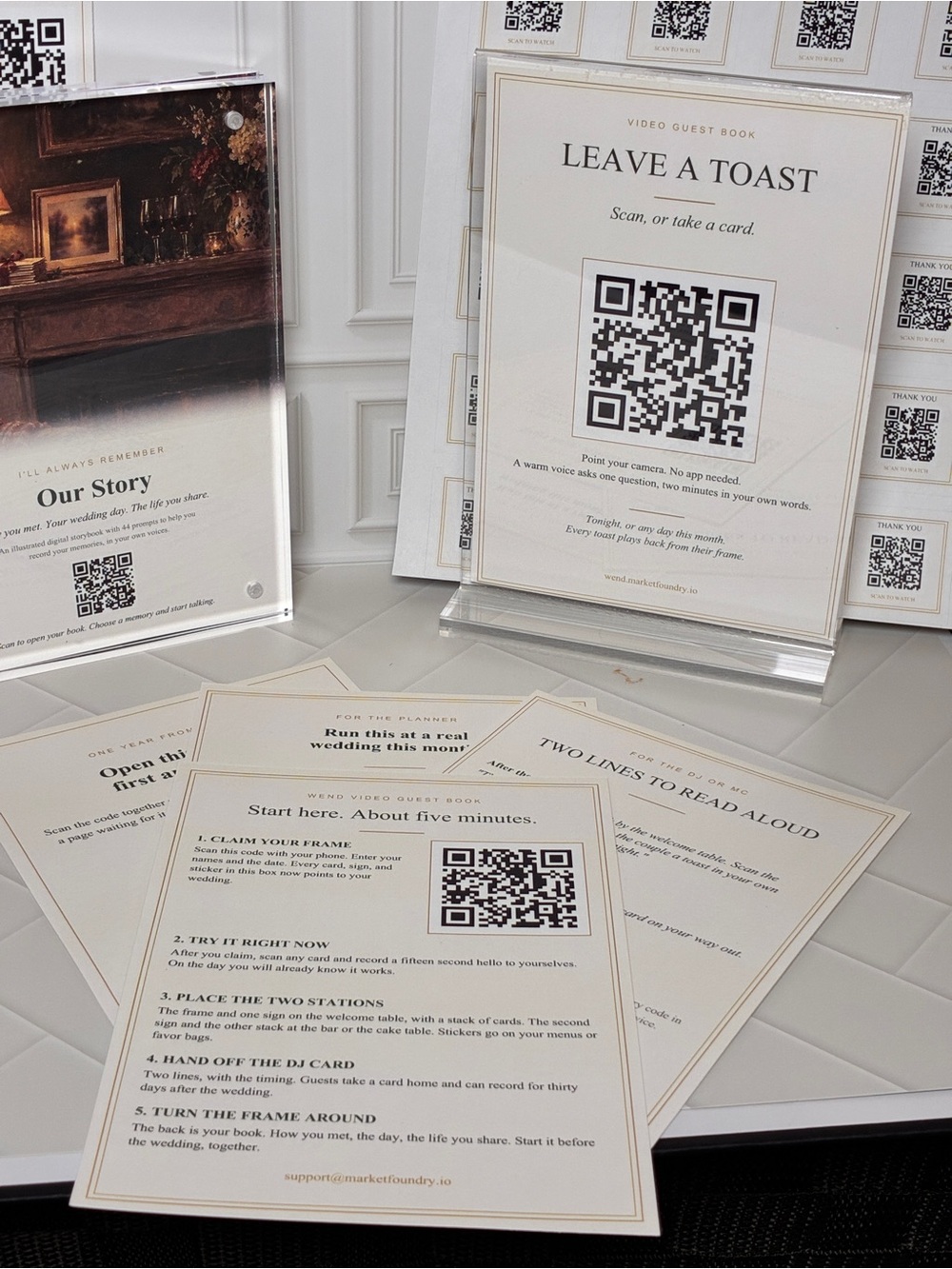 WEN White and Gold Video Guest Book Cards with QR Codes